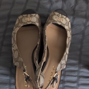 Coach Signature Canvas Slingback Flats in Tan and Black